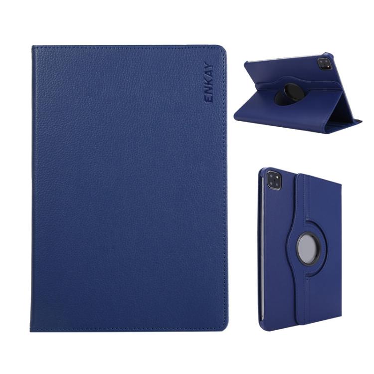 For iPad Pro 11 2024 ENKAY 360 Degree Rotation Litchi Leather Smart Tablet Case(Dark Blue)