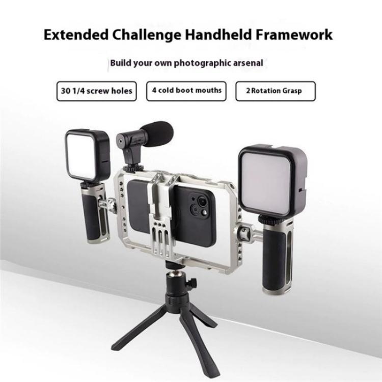 C072 Aluminum Alloy Handheld Smartphone Cage Rig Photography Stabilizer Dual Handle Frame - free shipping - PMC Jewellery - Order now!