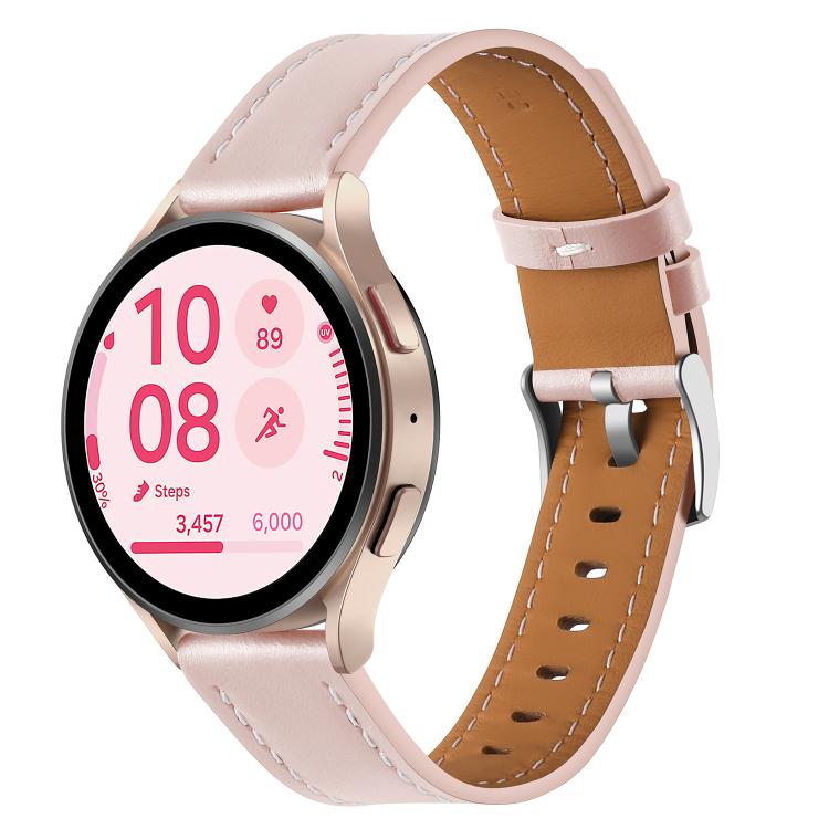 20mm Push Button Silver Steel Buckle Genuine Leather Watch Band(Light Pink)