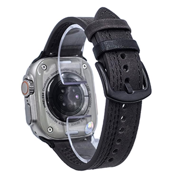 For Apple Watch 42mm / 41mm / 40mm / 38mm 7-Line Tri-Star Buckle Pull Up Leather Watch Band(Gray Black Thread)