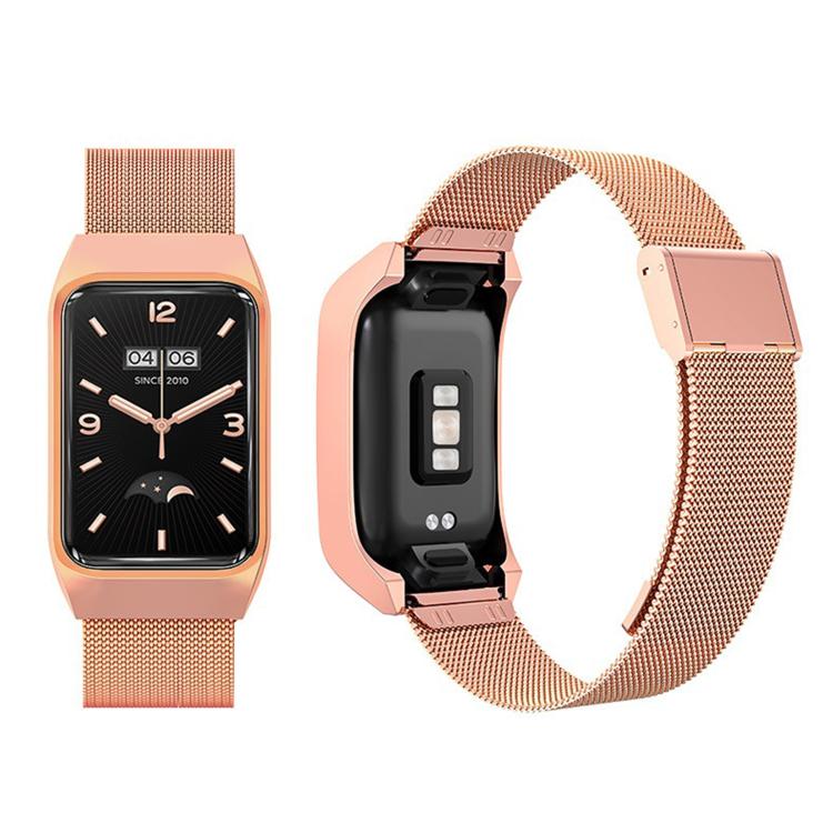 For Xiaomi Mi Band 7 Pro Stainless Steel Frame Integrated Milanese Buckle Metal Watch Band(Rose Gold)