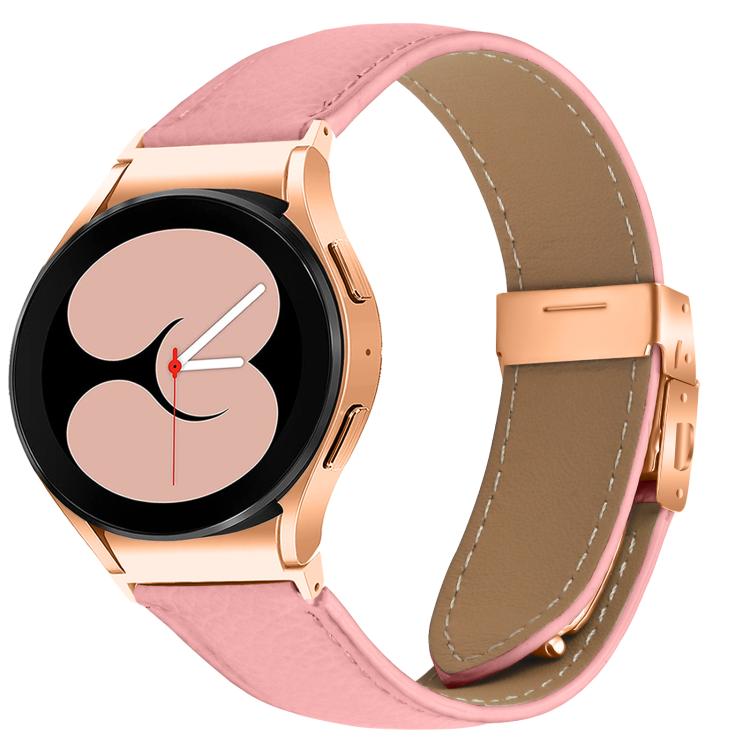 For Samsung Galaxy Watch 7 40 / 44mm Lychee Texture Rose Gold Turtle Back Buckle Leather Watch Band(Pink)