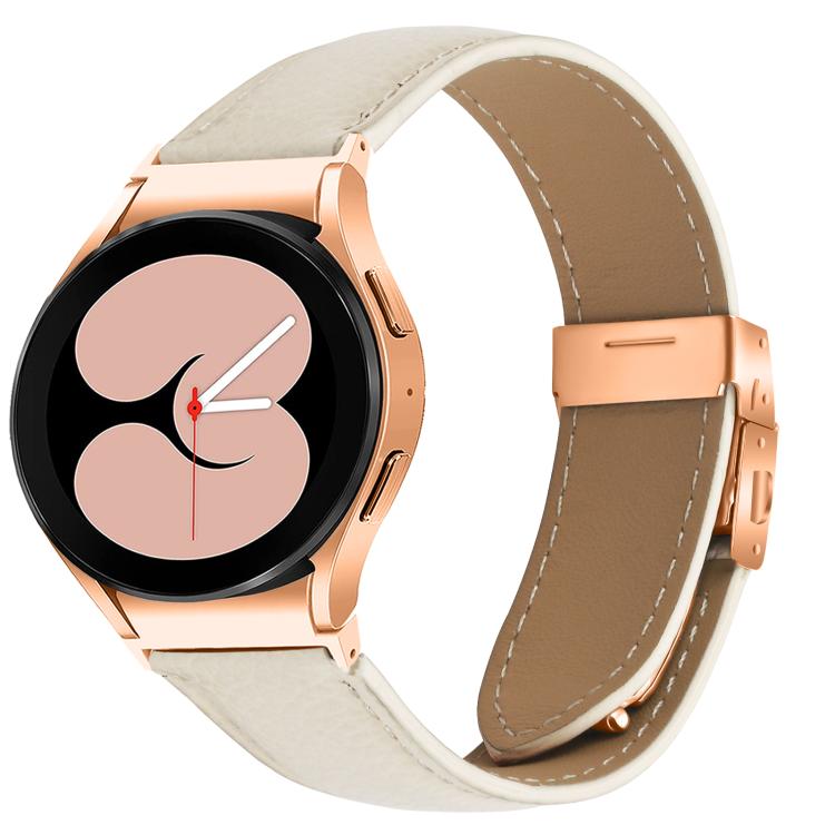 For Samsung Galaxy Watch 7 40 / 44mm Lychee Texture Rose Gold Turtle Back Buckle Leather Watch Band(Creamy White)
