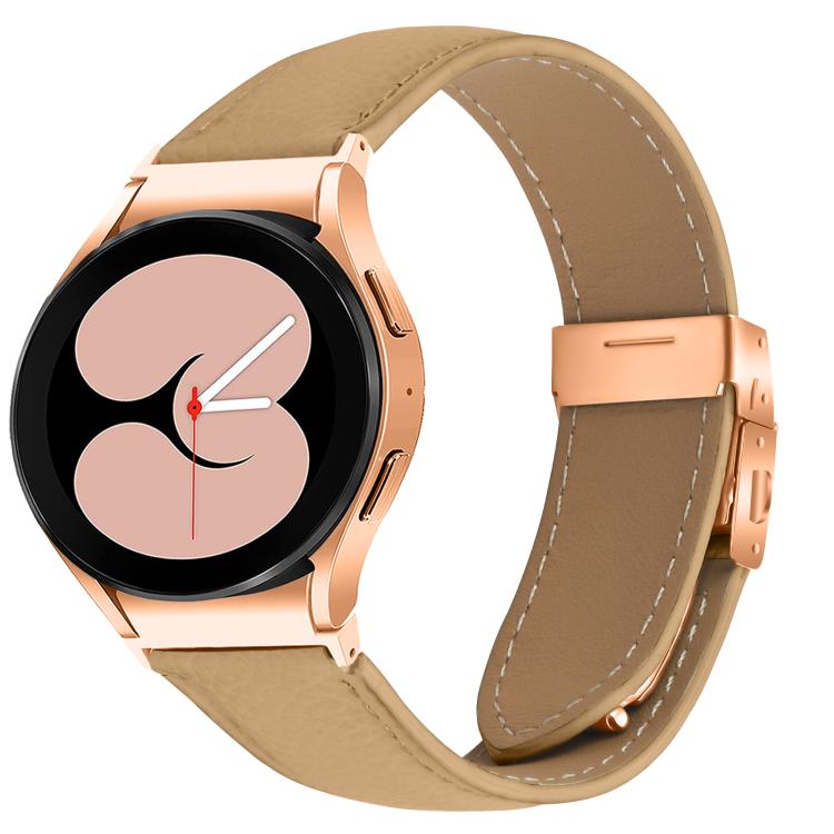 For Samsung Galaxy Watch 7 40 / 44mm Lychee Texture Rose Gold Turtle Back Buckle Leather Watch Band(Camel)