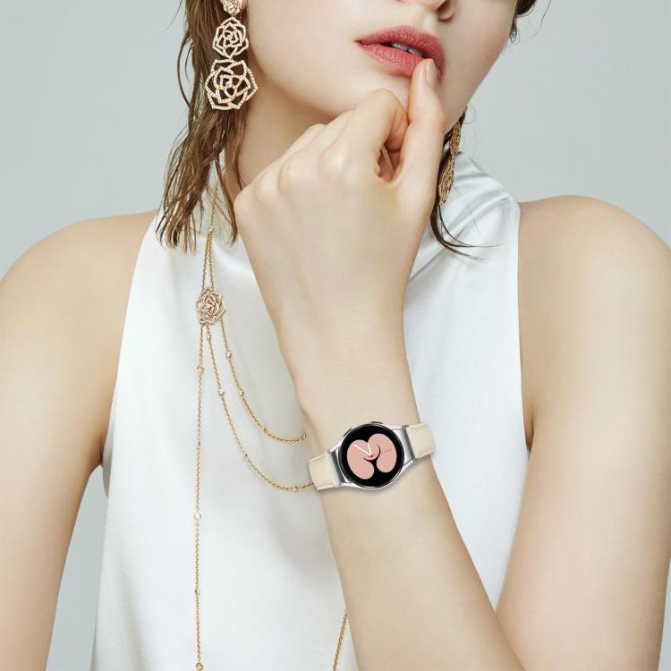 For Samsung Galaxy Watch 7 40 / 44mm Lychee Texture Silver Turtle Back Buckle Leather Watch Band(Creamy White) - free shipping - PMC TechLife - Order now!