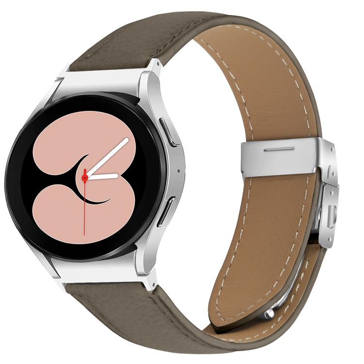 For Samsung Galaxy Watch 7 40 / 44mm Quick Release Lychee Texture Silver Turtle Back Buckle Leather Watch Band(Gray)