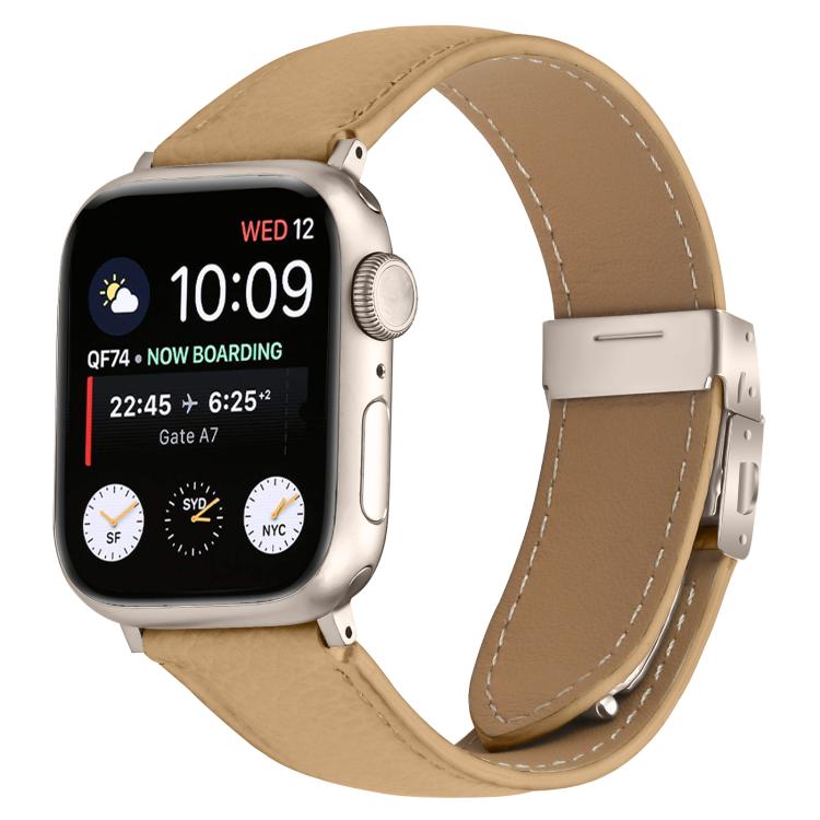 For Apple Watch 46mm / 49mm / 45mm / 44mm Lychee Texture Starlight Turtle Back Buckle Leather Watch Band(Camel)