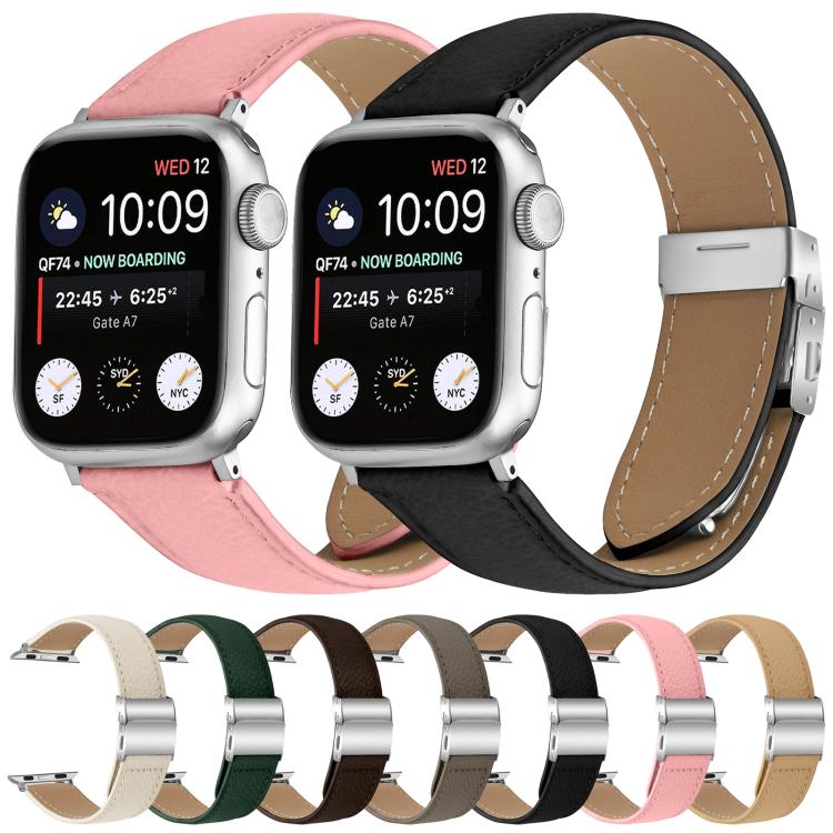 For Apple Watch 46mm / 49mm / 45mm / 44mm Lychee Texture Silver Turtle Back Buckle Leather Watch Band(Coffee Color) - free shipping - PMC TechLife - Order now!