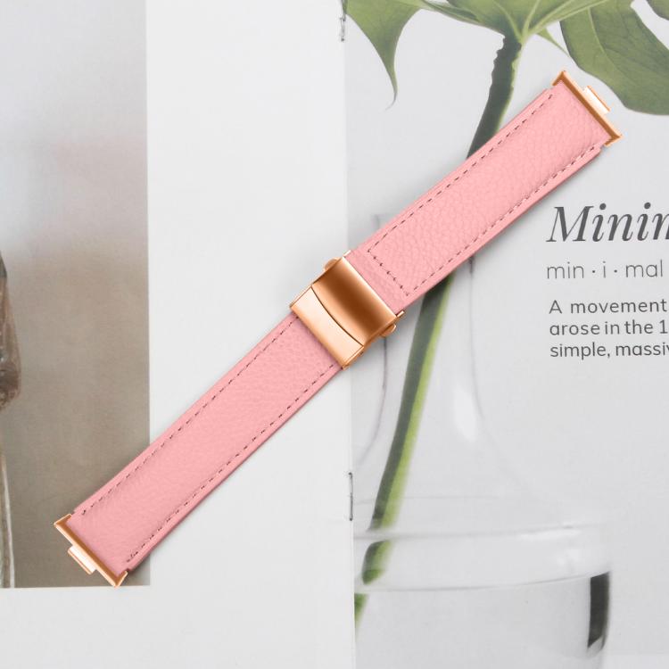 For Huawei Watch Fit 4 / Fit 4 Pro / Fit 3 Lychee Texture Rose Gold Turtle Back Buckle Leather Watch Band(Pink)