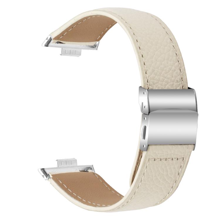 For Huawei Watch Fit 4 / Fit 4 Pro / Fit 3 Lychee Texture Silver Turtle Back Buckle Leather Watch Band(Creamy White)