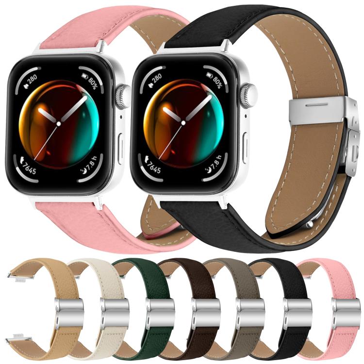 For Huawei Watch Fit 4 / Fit 4 Pro / Fit 3 Lychee Texture Silver Turtle Back Buckle Leather Watch Band(Pink) - free shipping - PMC TechLife - Order now!