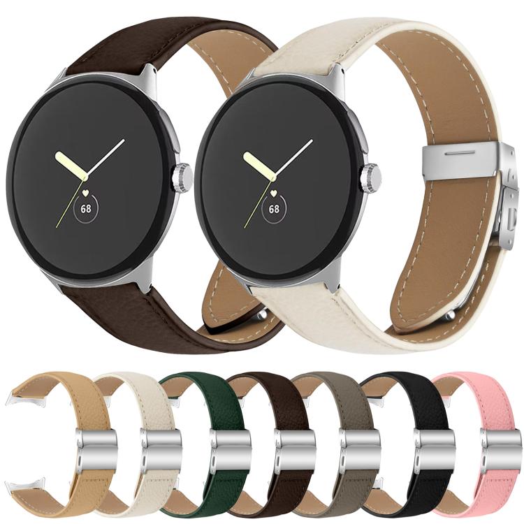 For Google Pixel Watch / Watch 2 / 3 41mm Lychee Texture Silver Turtle Back Buckle Leather Watch Band(Gray) - free shipping - PMC TechLife - Order now!