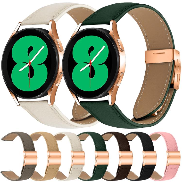 20mm Lychee Texture Rose Gold Turtle Back Buckle Leather Watch Band(Green)