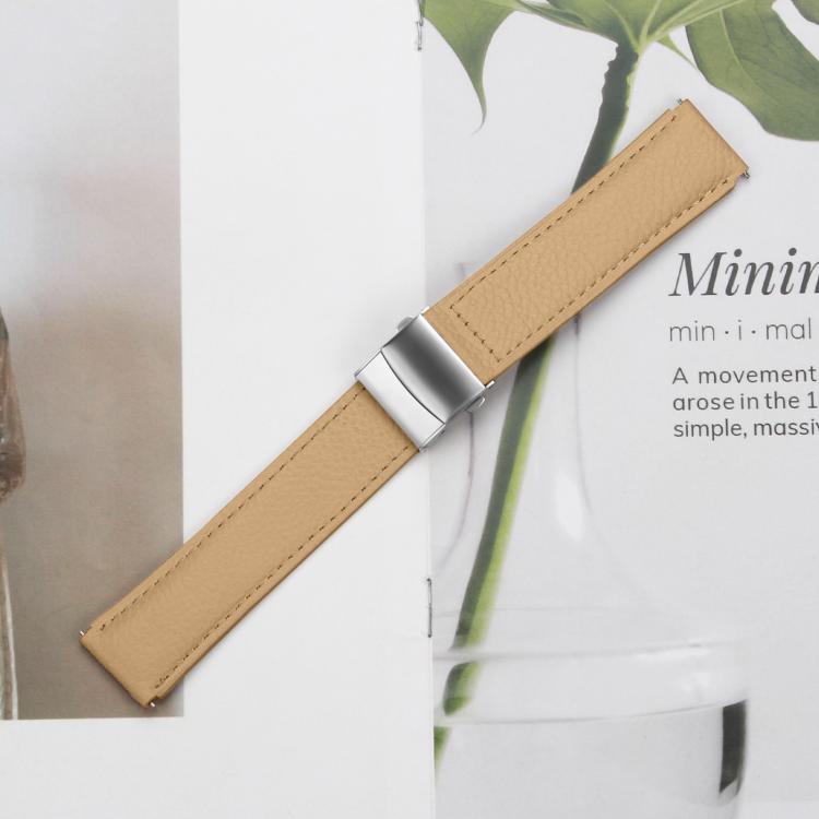 20mm Lychee Texture Silver Turtle Back Buckle Leather Watch Band(Camel) - free shipping - PMC Jewellery - Order now!