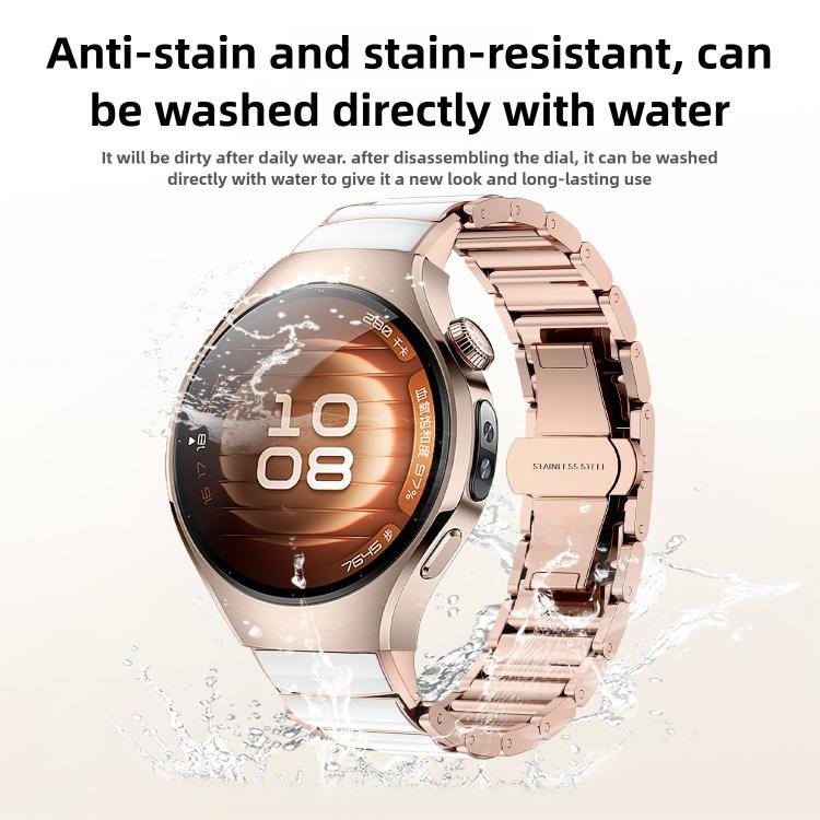 For Huawei Watch 5 42mm Butterfly Buckle Ceramic White Metal Watch Band(Silver White)