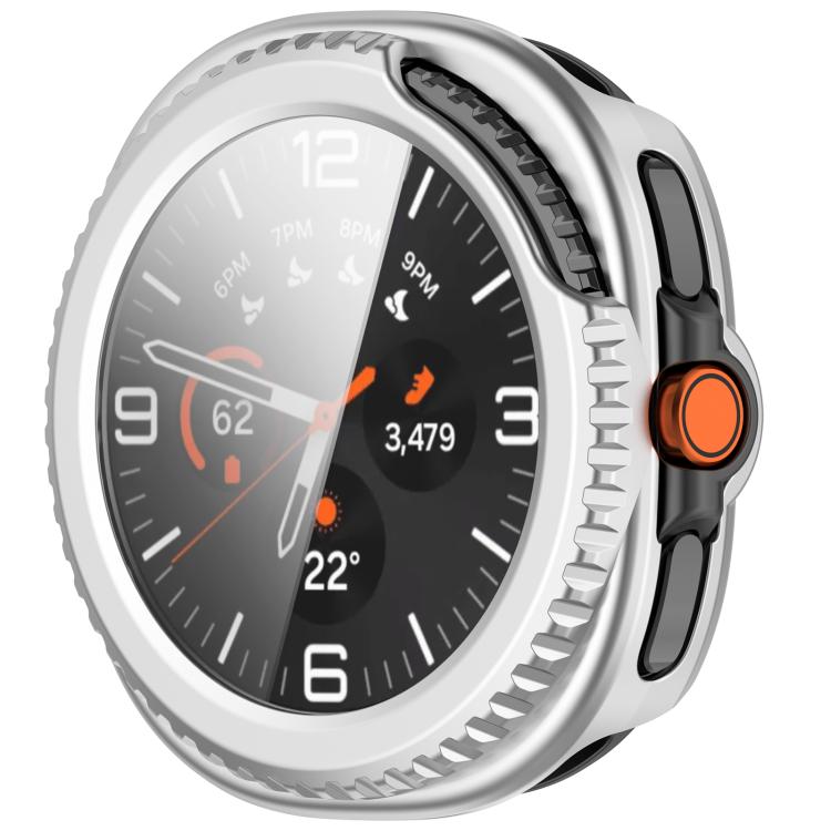 For Samsung Galaxy Watch8 Classic 46mm Tempered Film Integrated PC Watch Cover(Frosted Silver)