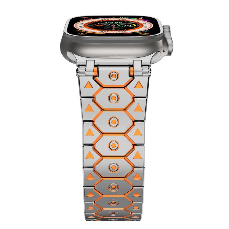 For Apple Watch 46mm / 49mm / 45mm / 44mm Octagonal Stainless Steel Watch(Silver Inter Orange)