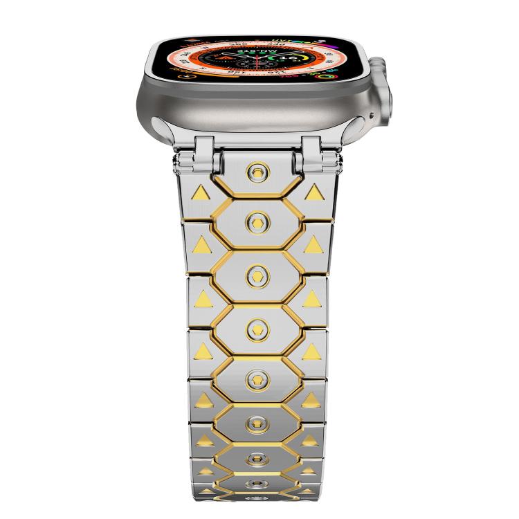 For Apple Watch 46mm / 49mm / 45mm / 44mm Octagonal Stainless Steel Watch(Silver Inter Gold)
