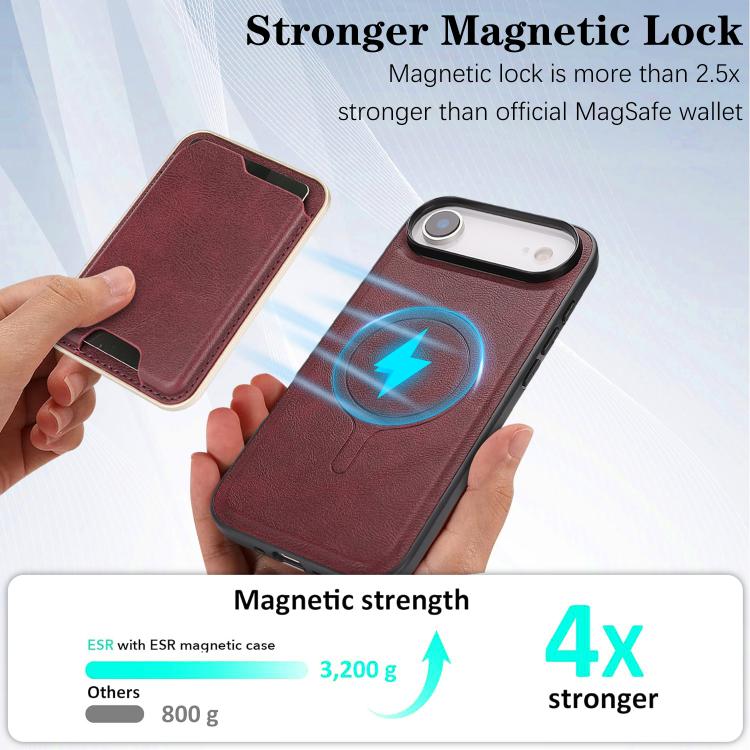 For iPhone 17 Air Kalebol Slim MagSafe Ring Magnetic Card Bag Leather Phone Case(Red)