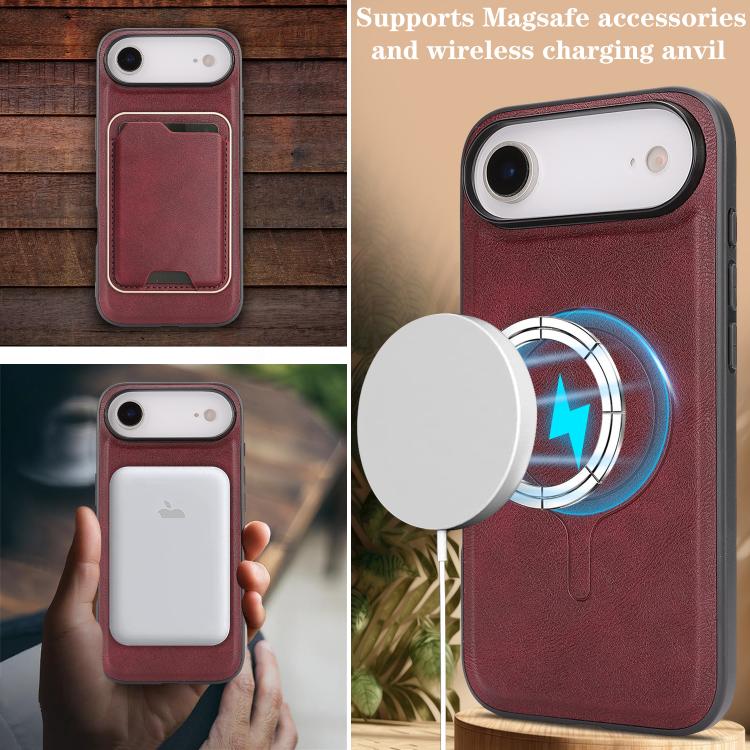 For iPhone 17 Air Kalebol Slim MagSafe Ring Magnetic Card Bag Leather Phone Case(Red)