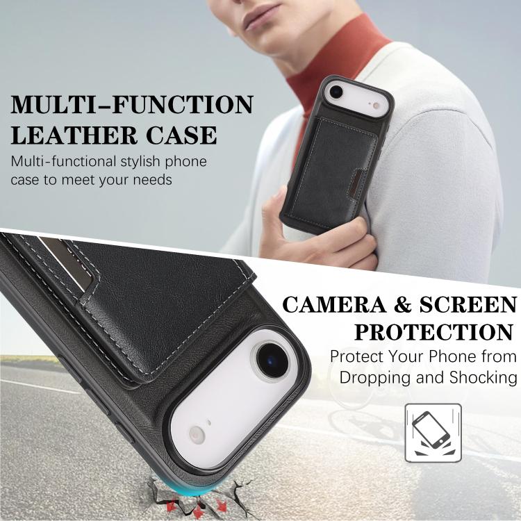 For iPhone 17 Air Kalebol Strong MagSafe Magnetic Two-Fold Card Bag Leather Phone Case(Black)