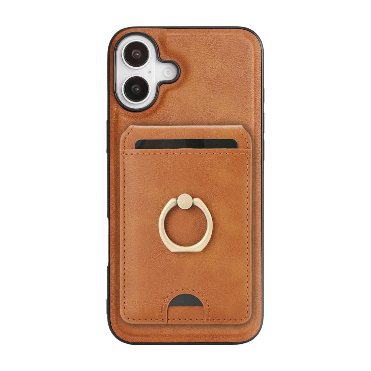 For iPhone 17 Kalebol Strong MagSafe Ring Magnetic Card Bag Holder Leather Phone Case(Brown)