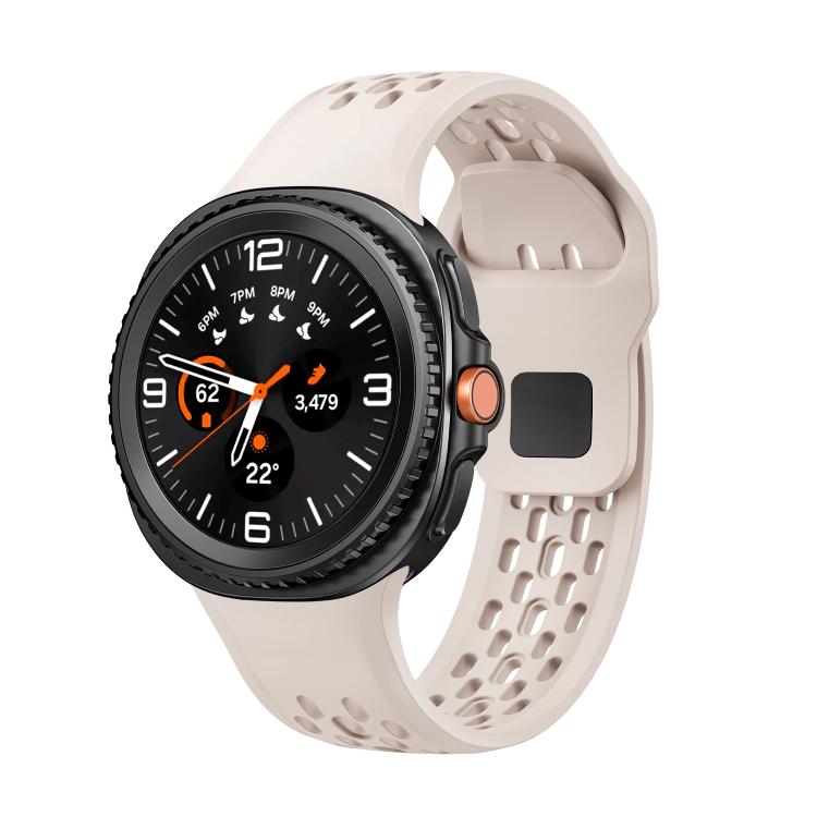 For Samsung Galaxy Watch8 / Watch8 Classic Hole Style Black Reverse Buckle Silicone Watch Band(Starlight)
