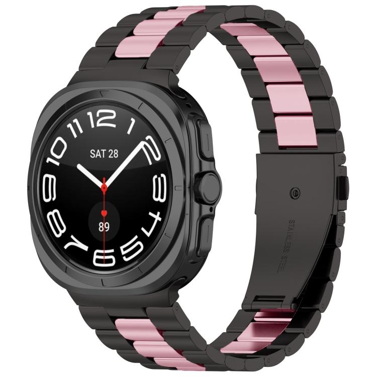 For Samsung Galaxy Watch8 / Watch8 Classic Three Beads Stainless Steel Watch Band with Removal Tool(Black Pink)
