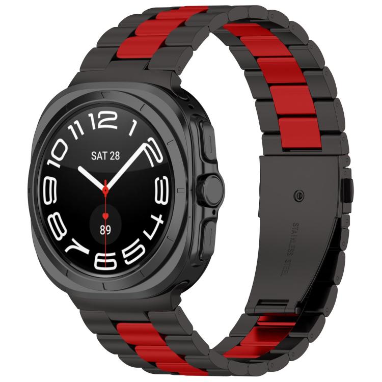 For Samsung Galaxy Watch8 / Watch8 Classic Three Beads Stainless Steel Watch Band with Removal Tool(Black Red)