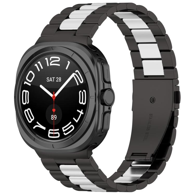 For Samsung Galaxy Watch8 / Watch8 Classic Three Beads Stainless Steel Watch Band with Removal Tool(Black Silver)
