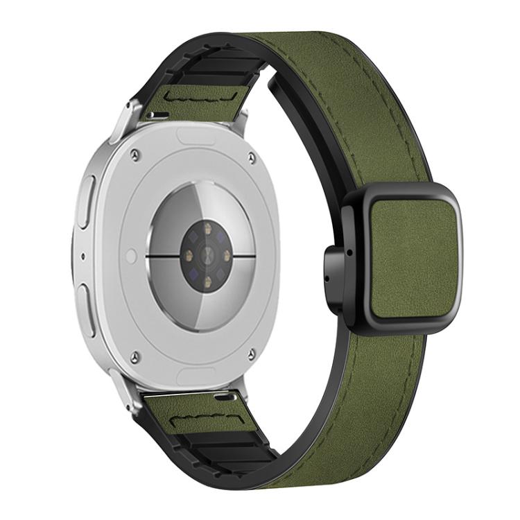 For Samsung Galaxy Watch8 / Watch8 Classic Square Magnetic Buckle Leather Skin Silicone Watch Band(Crazy Horse Green)