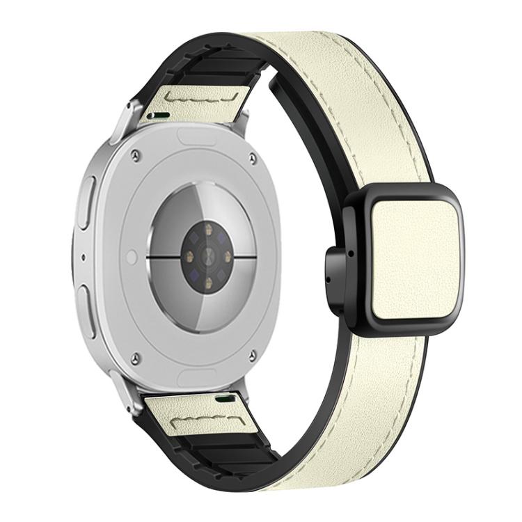 For Samsung Galaxy Watch8 / Watch8 Classic Square Magnetic Buckle Leather Skin Silicone Watch Band(Beige)