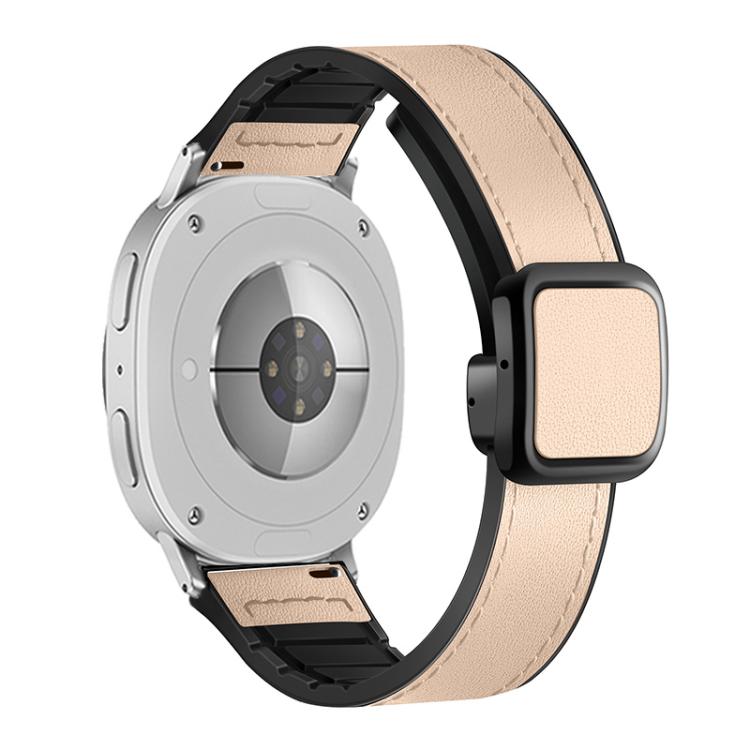 For Samsung Galaxy Watch8 / Watch8 Classic Square Magnetic Buckle Leather Skin Silicone Watch Band(Apricot)