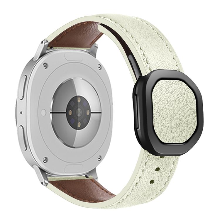 For Samsung Galaxy Watch8 / Watch8 Classic Magnetic Fold Genuine Buckle Leather Watch Band(Beige)