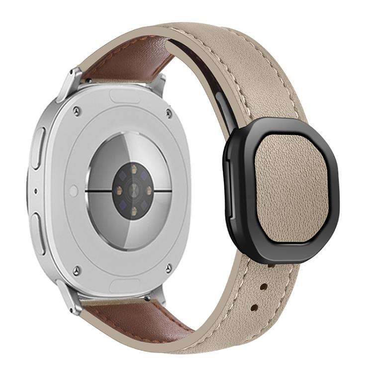 For Samsung Galaxy Watch8 / Watch8 Classic Magnetic Fold Genuine Buckle Leather Watch Band(Apricot)