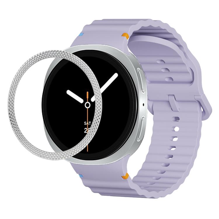 For Samsung Galaxy Watch8 40mm Rhombic Texture Bezel and Wavy Grain Stitched Color Buckle Silicone Watch Band(Purple Silver)