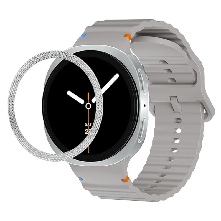 For Samsung Galaxy Watch8 40mm Rhombic Texture Bezel and Wavy Grain Stitched Color Buckle Silicone Watch Band(Gray Silver)