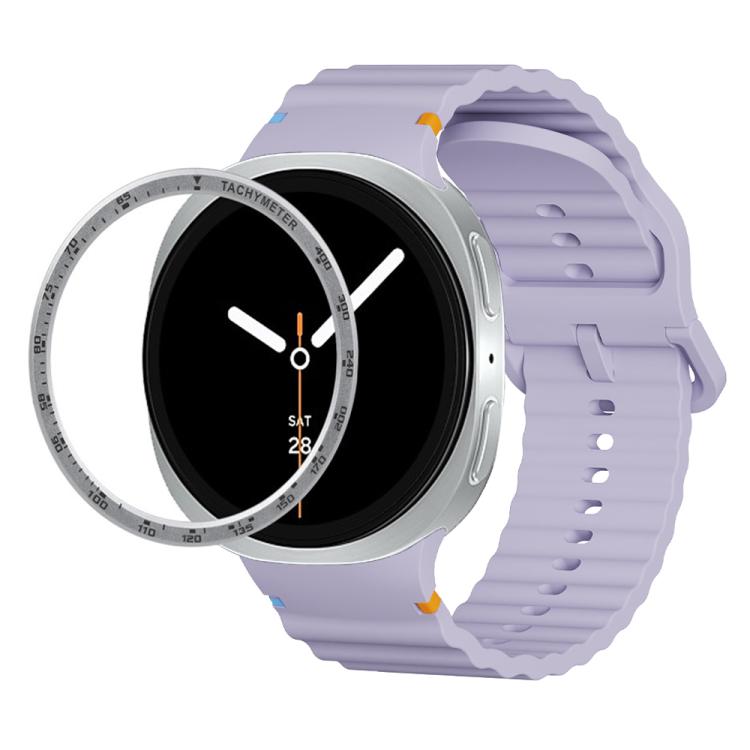 For Samsung Galaxy Watch8 44mm Speed Bezel and Wavy Grain Stitched Color Buckle Silicone Watch Band(Purple Silver)