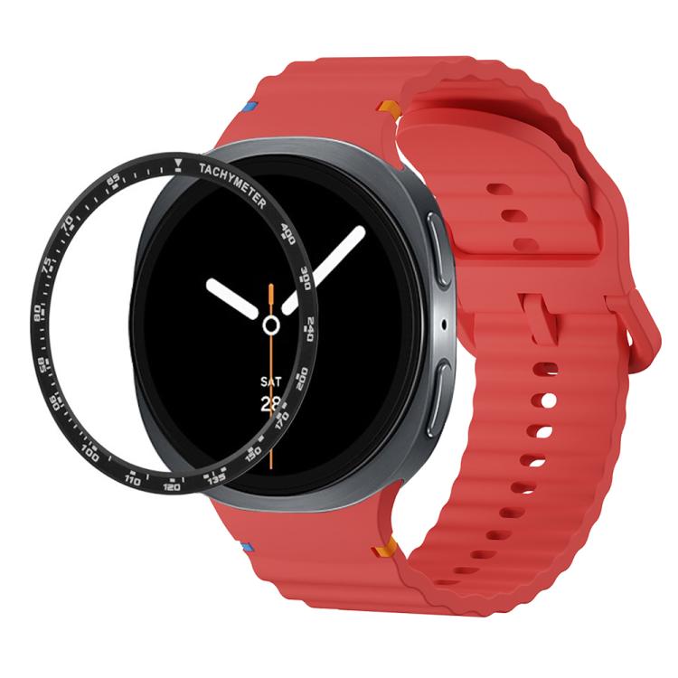 For Samsung Galaxy Watch8 44mm Speed Bezel and Wavy Grain Stitched Color Buckle Silicone Watch Band(Red Black)