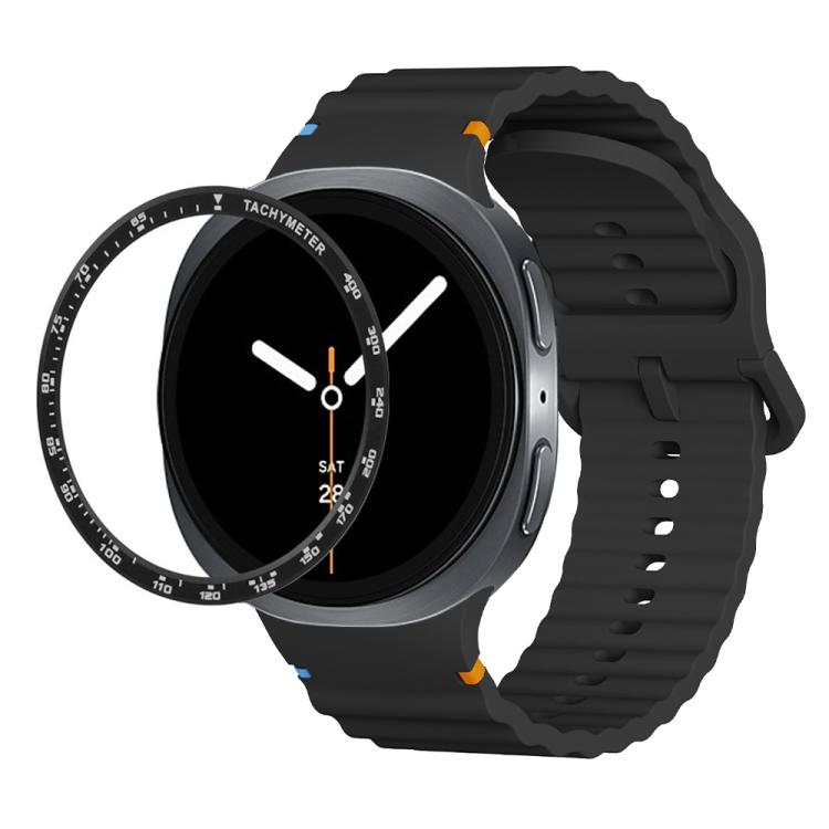 For Samsung Galaxy Watch8 40mm Speed Bezel and Wavy Grain Stitched Color Buckle Silicone Watch Band(Black Black)