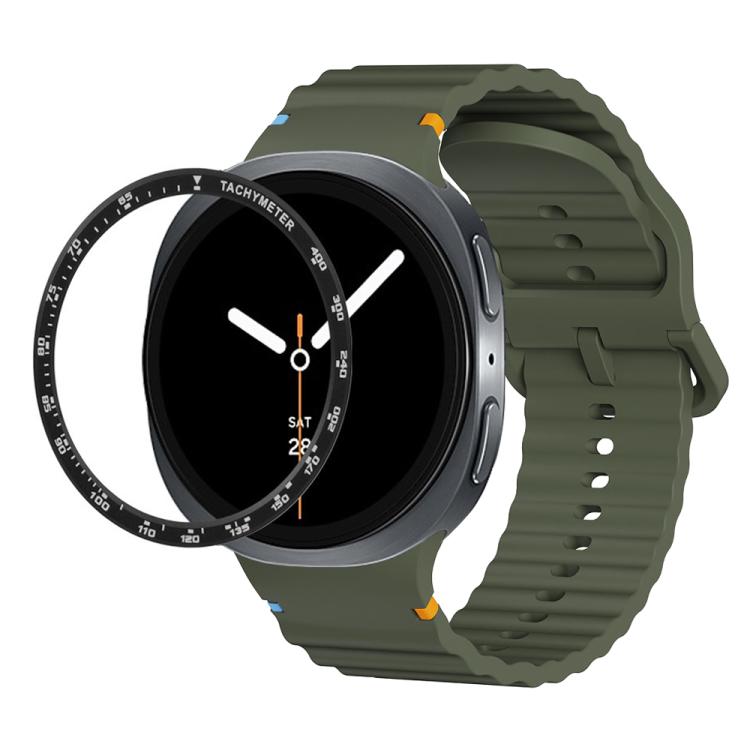 For Samsung Galaxy Watch8 40mm Speed Bezel and Wavy Grain Stitched Color Buckle Silicone Watch Band(Army Green Black)