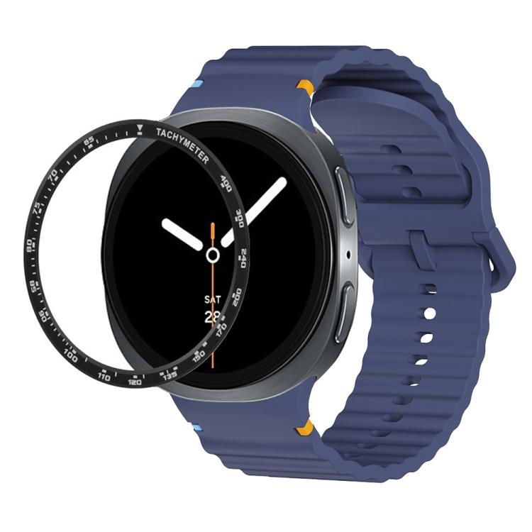 For Samsung Galaxy Watch8 40mm Speed Bezel and Wavy Grain Stitched Color Buckle Silicone Watch Band(Midnight Blue Black)
