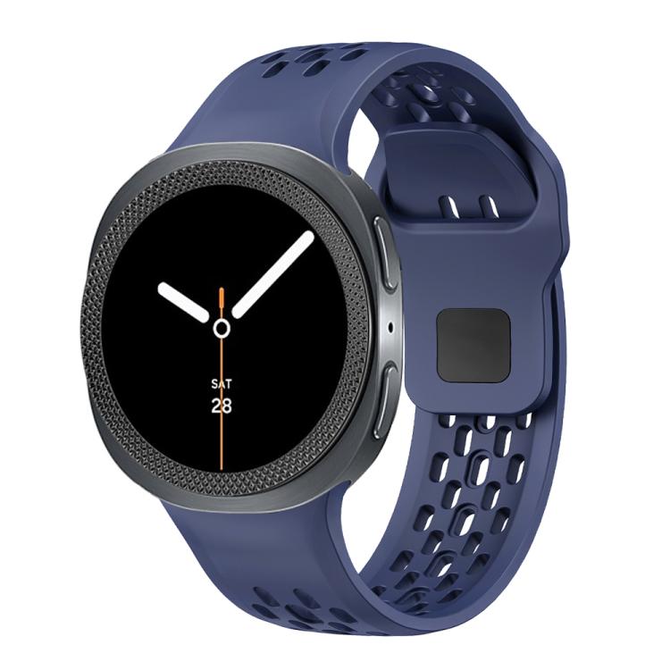 For Samsung Galaxy Watch8 44mm Rhombic Texture Bezel and Black Reverse Buckle Silicone Watch Band(Midnight Blue Black)