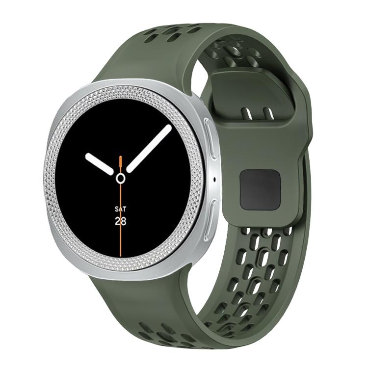 For Samsung Galaxy Watch8 40mm Rhombic Texture Bezel and Black Reverse Buckle Silicone Watch Band(Army Green Silver)