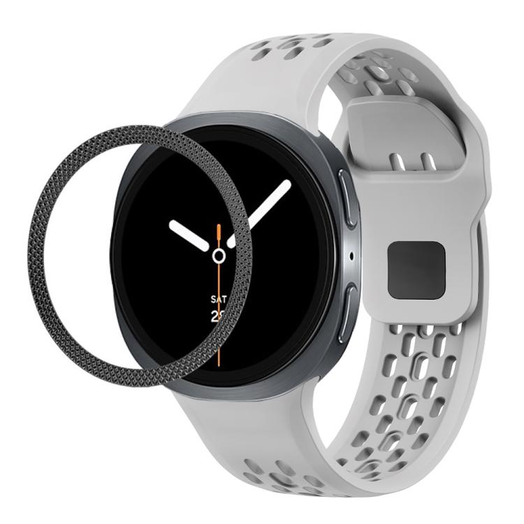 For Samsung Galaxy Watch8 40mm Rhombic Texture Bezel and Black Reverse Buckle Silicone Watch Band(Gray Black)