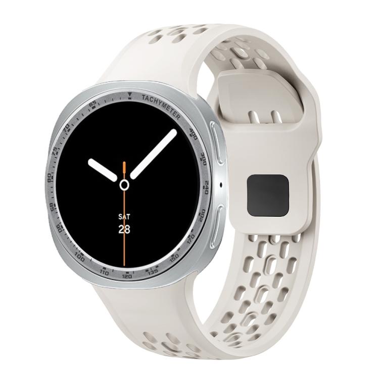 For Samsung Galaxy Watch8 44mm Speed Bezel and Black Reverse Buckle Silicone Watch Band(Beige Silver)