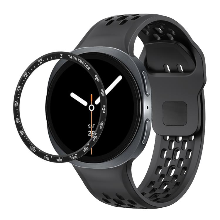 For Samsung Galaxy Watch8 44mm Speed Bezel and Black Reverse Buckle Silicone Watch Band(Black Black)