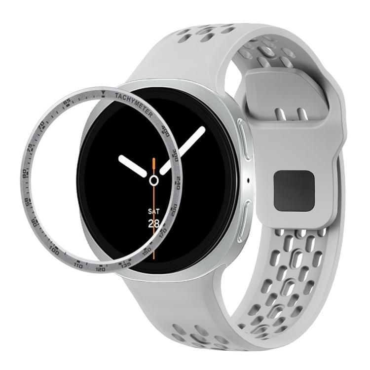 For Samsung Galaxy Watch8 40mm Speed Bezel and Black Reverse Buckle Silicone Watch Band(Gray Silver)
