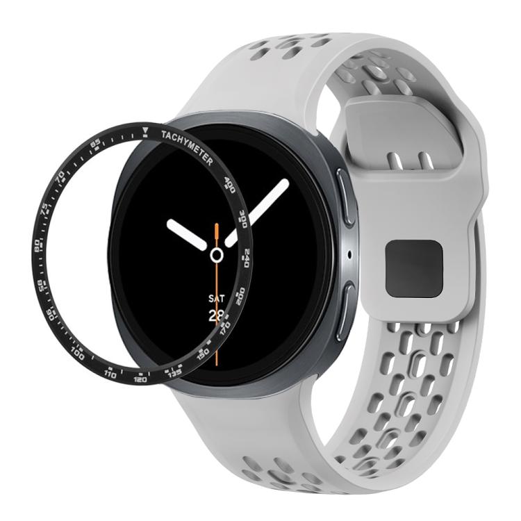 For Samsung Galaxy Watch8 40mm Speed Bezel and Black Reverse Buckle Silicone Watch Band(Gray Black)