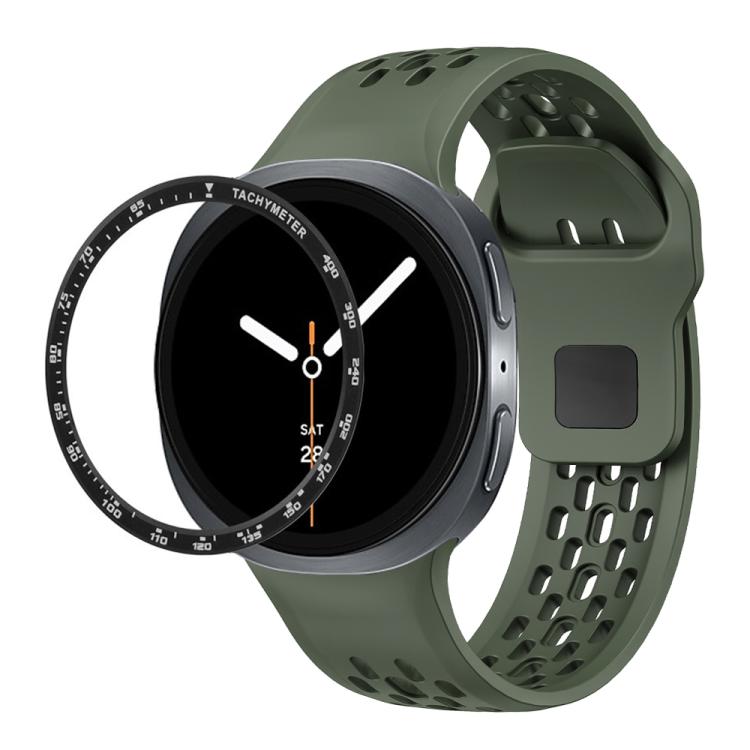 For Samsung Galaxy Watch8 40mm Speed Bezel and Black Reverse Buckle Silicone Watch Band(Army Green Black)